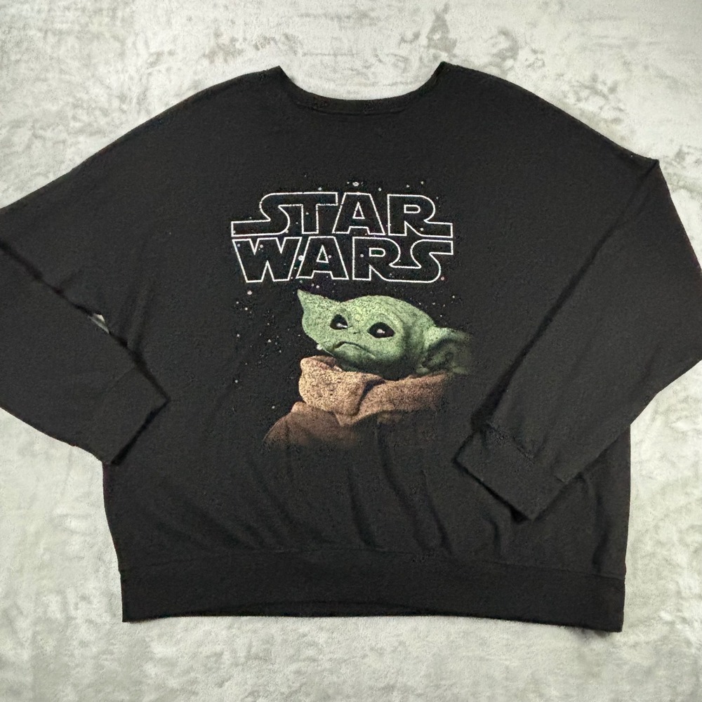 Star Wars The Mandalorian Grogu Baby Yoda Black Sweatshirt Womens XL Graphic Top